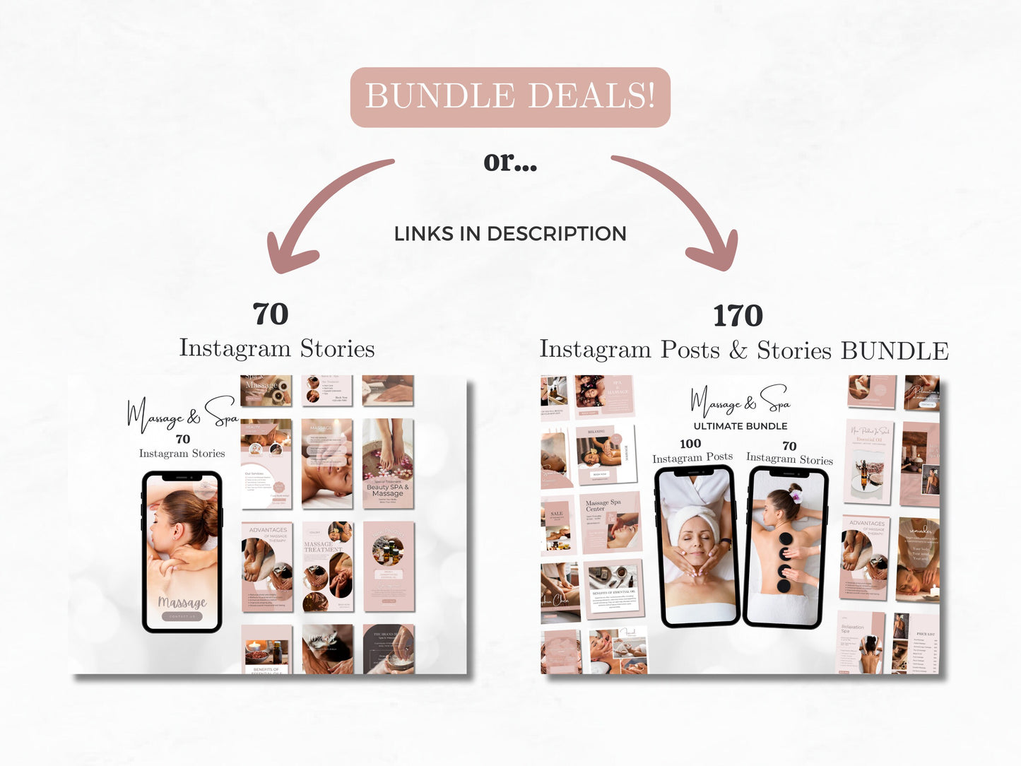 100 Massage & Spa Instagram Posts Canva Templates – Massage Therapist, Spa Canva Templates, Therapist Instagram Posts