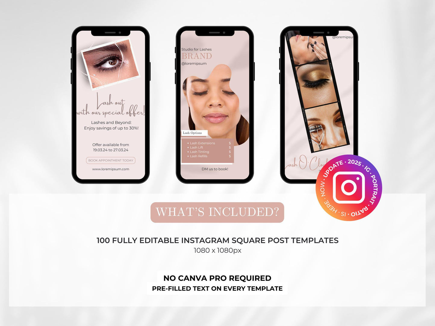 PLR: 100 Lash Tech Instagram Canva Templates – Lash Artist, Lash Lift & Extensions Posts