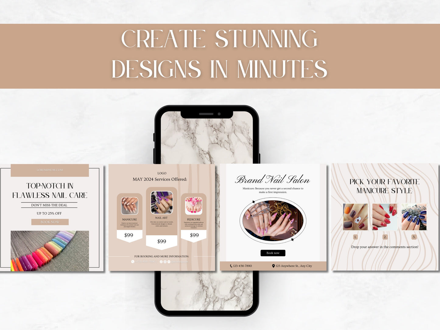 100 Nail Salon Instagram Canva Templates – Nail Art, Tech & Branding for Pink Nail Salons