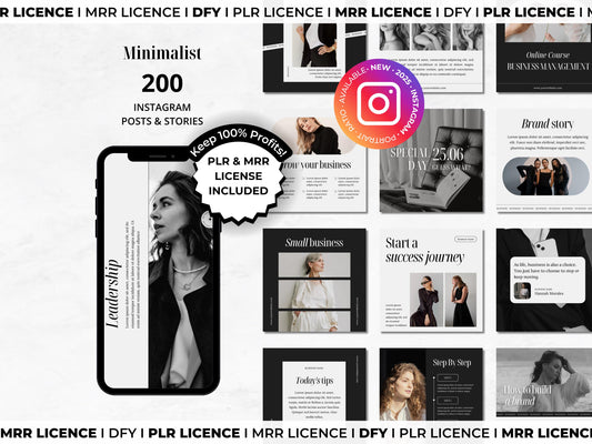 PLR MRR 200 Minimalist Instagram Premium Dfy Templates, Done for You Resell Vault Templates, Master Resell Rights Lead Magnet Passive Income