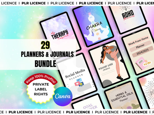 29 Digital Planners & Journals PLR Bundle - Done for You Editable Canva PLR Templates, Trackers - Private Label Rights DFY Digital Product