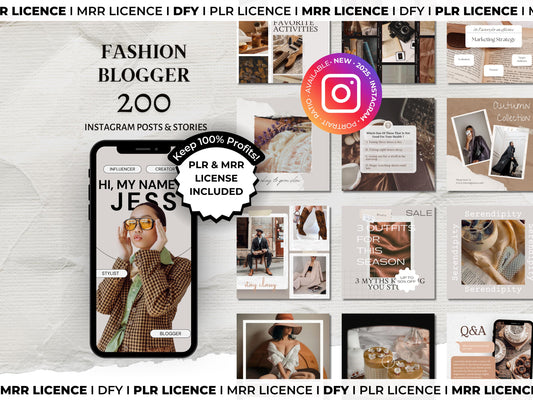 PLR MRR DFY Fashion Instagram Templates Resale for Passive Income, Fashion Blogger Faceless Marketing Lead Magnet Canva Editable Template