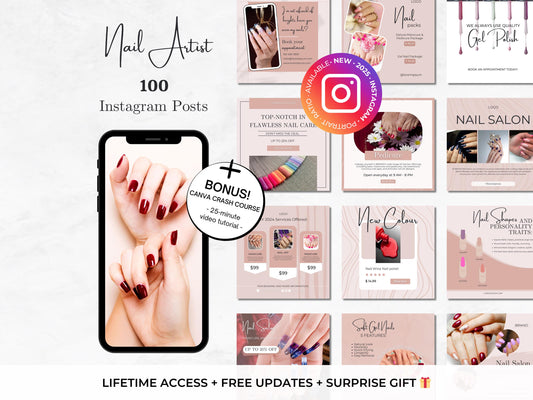 100 Nail Artist Instagram Canva Templates – Nail Art, Nail Tech & Manicure Templates for Beauty Salons