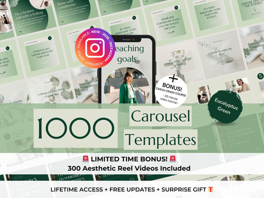 1000 Green Instagram Canva Carousel Templates – Marketing & Coaching Templates for Green Brands