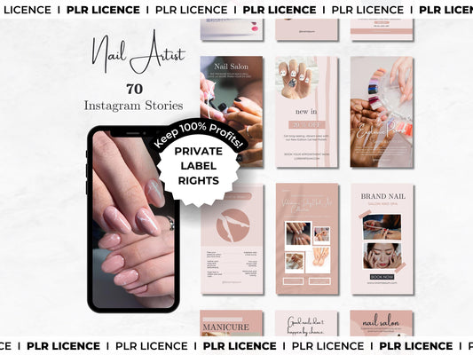 PLR: 70 Nail Artist Instagram Stories - Nail Tech Canva Templates - Nail Art Beauty Salon - Nail Technician Instagram Posts - Pink Nails