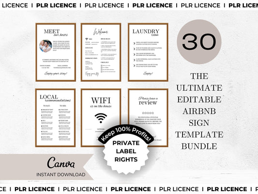 PLR: Airbnb Welcome Sign Template Bundle – Rental Check-Out & House Rules Guide