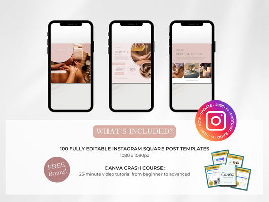 100 Massage & Spa Instagram Posts Canva Templates – Massage Therapist, Spa Canva Templates, Therapist Instagram Posts