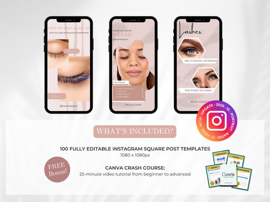 100 Lash Tech Instagram Canva Templates – Lash Artist, Lash Lift & Extensions Templates