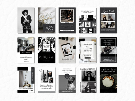100 Black & White Pinterest Pin Canva Templates – Minimalist Editable Designs for Bloggers & Small Business Marketing