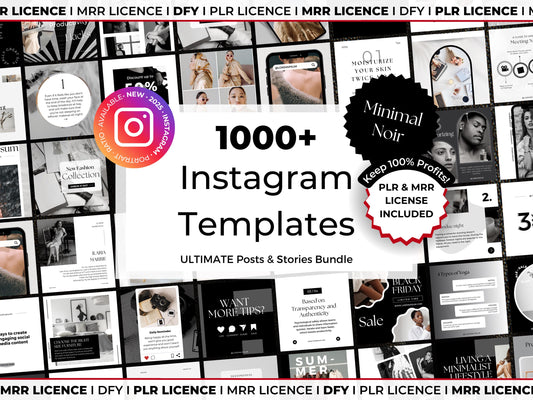 PLR MRR 1000+ Instagram Templates Resell Vault, Aesthetic Faceless Marketing Canva Editable Templates, Master Resell Rights DFY Products