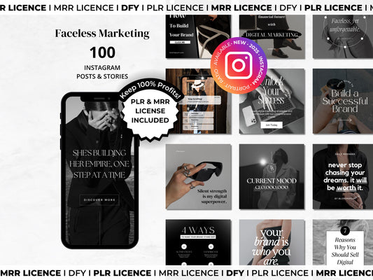 PLR MRR Faceless Digital Marketing Instagram Templates – DFY Canva Posts & Stories for Resell