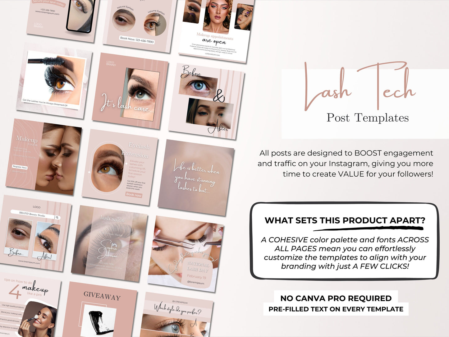 100 Lash Tech Instagram Canva Templates – Lash Artist, Lash Lift & Extensions Templates