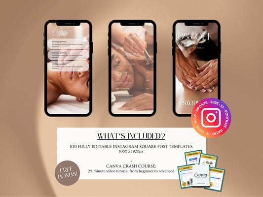 100 Massage & Spa Instagram Posts - Massage Therapist Templates - Spa Canva Templates - Therapist Instagram Posts - Massage Therapy Posts