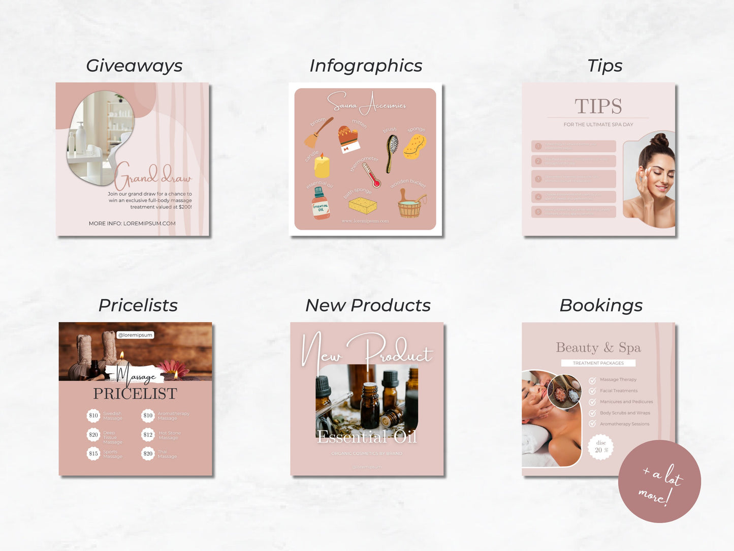 100 Massage & Spa Instagram Posts Canva Templates – Massage Therapist, Spa Canva Templates, Therapist Instagram Posts