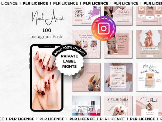 PLR: 100 Nail Artist Instagram Canva Templates – Nail Art & Salon Posts for Nail Techs