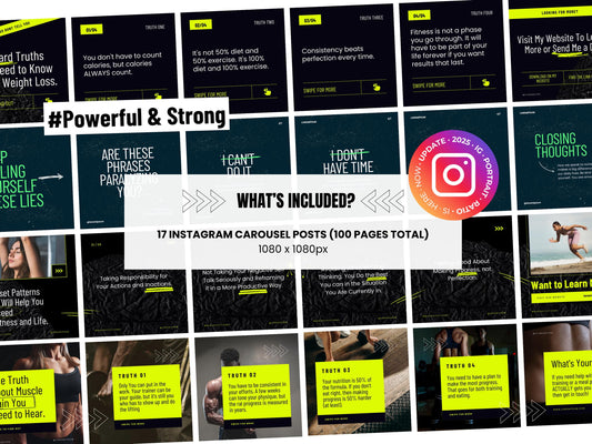 100 Fitness Instagram Carousel Posts Canva Templates – Fitness Instructor, Fitness Coach Business, Gym Instagram, Personal Trainer