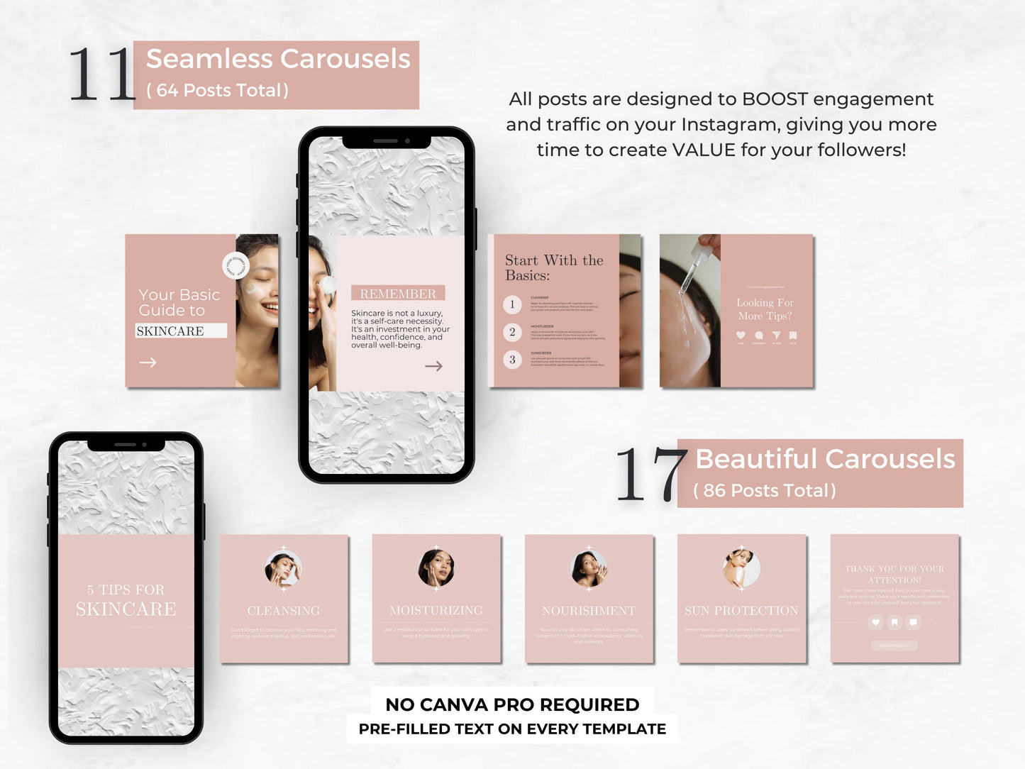 250 Skincare Instagram Canva Templates – Posts, Carousels & Marketing for Luxury Salons & Estheticians