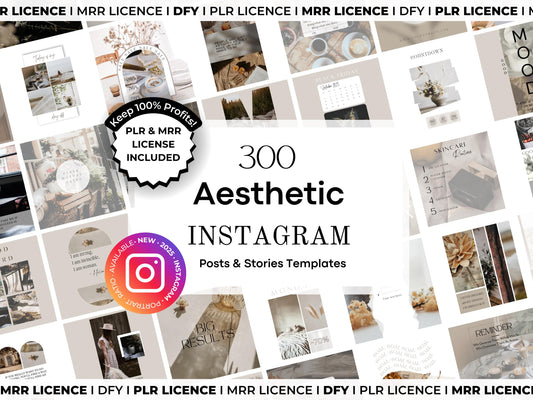 PLR MRR Aesthetic Marketing Instagram Templates Resell Vault, Digital Product Dfy Canva Editable Templates for Passive Income Resale
