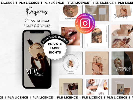 PLR: 70 Perfume Instagram Canva Templates – Social Media Posts & Stories for Online Perfume Businesses