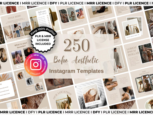 PLR MRR Premium Boho Instagram DFY Templates, Done for You Digital Resell Product Canva Editable Templates Private Label & Master Resell